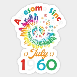 Funny Birthday Quote, Awesome Since July  1960, Retro Birthday Sticker